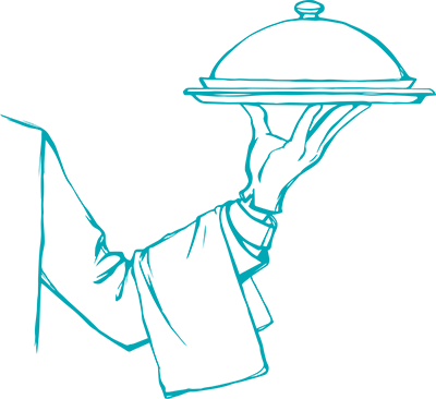 Catering Icon - Vintage illustration of a server holding a covered serving dish