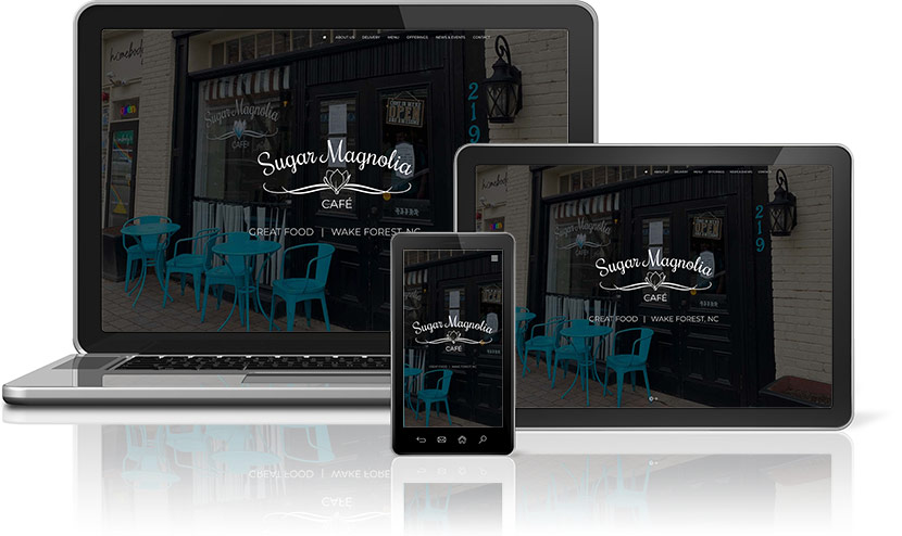 Sugar Magnolia Cafe website on desktop, tablet, and phone